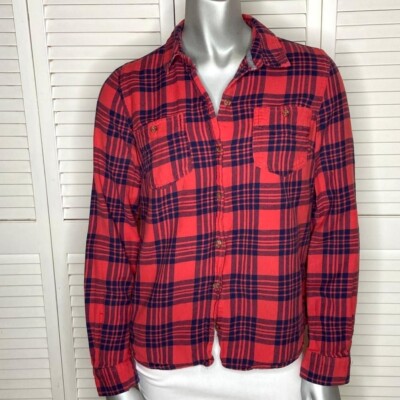 MOSSIMO Supply Target Red Blue Tartan Plaid Cotton Flannel Collared Shirt  M