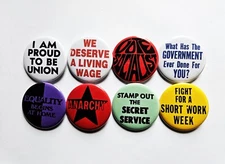 Vintage Reproduction Protest Pinback Buttons Magnets & Bottle Openers. Set 07