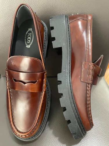 Tod's Leather Lug-Sole Penny Loafers Brown Size 40 Retail $725 - Picture 4 of 8