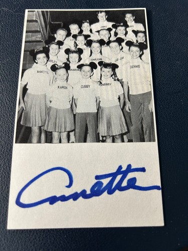 Annette Funicello Signed•3x5 Note Photo Card w Annette with Fellow Mouseketeers