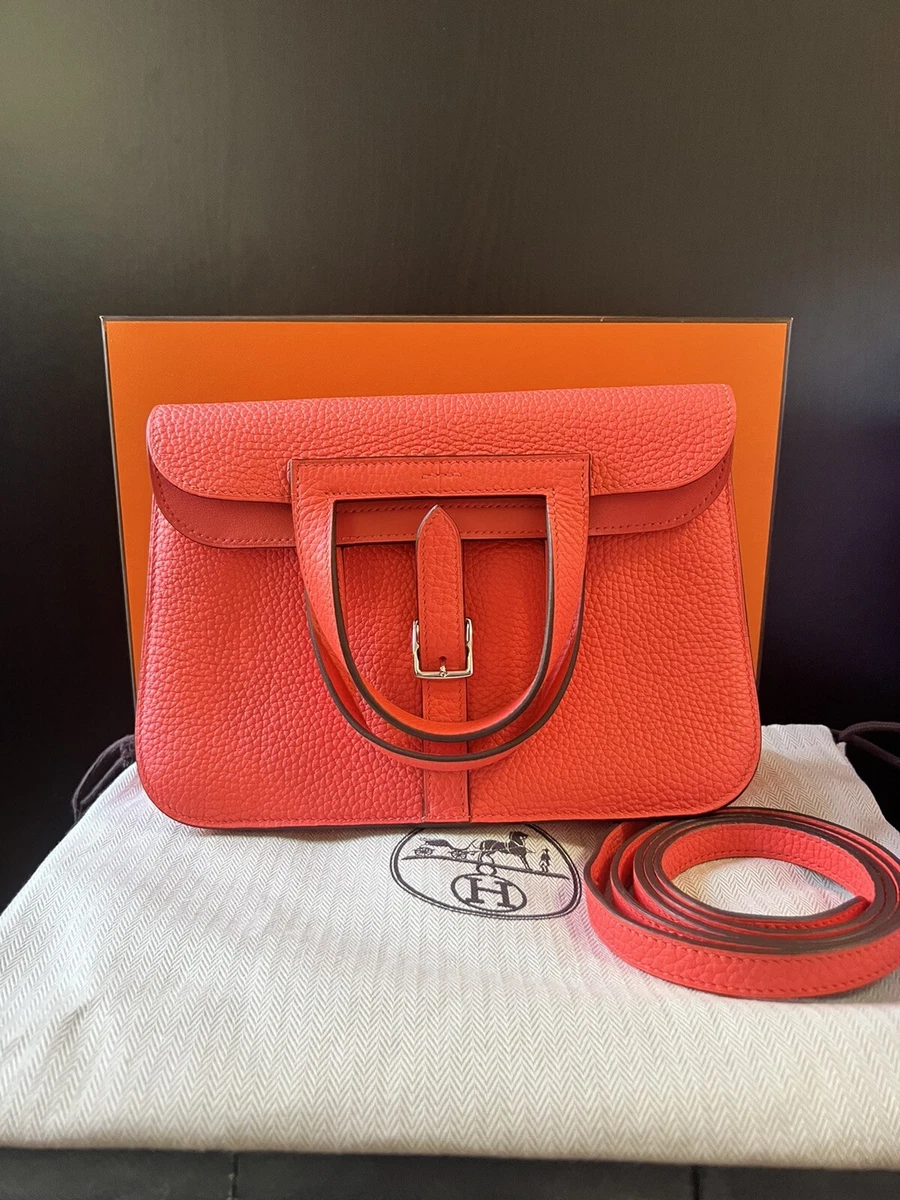 Authentic HERMES Halzan Size 25 Taurillon Clemence Rose Texas