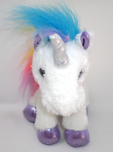 Aurora Sparkle Tales Unicorn Plush White Glittery Pink Eyes Rainbow Mane 10" - Picture 2 of 5