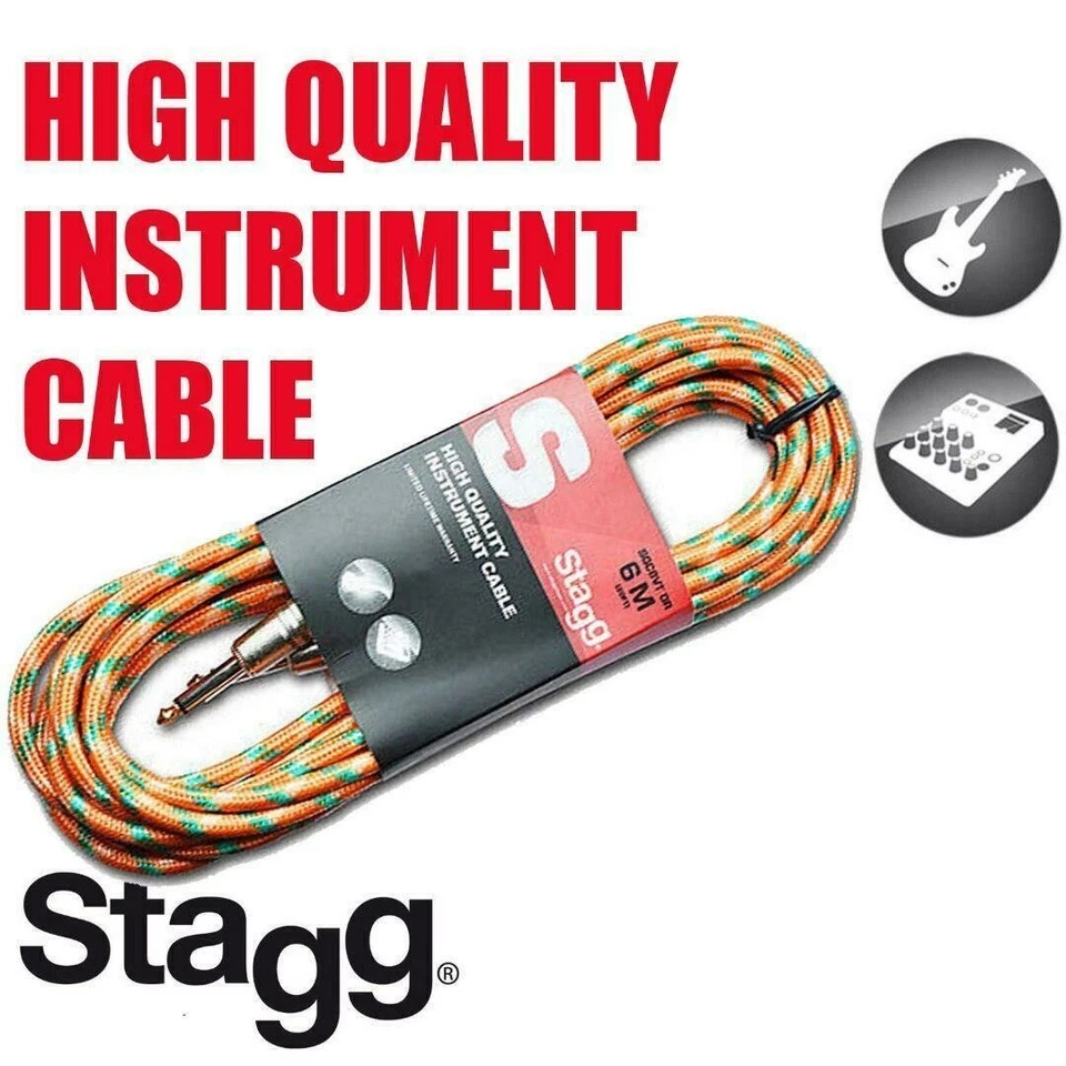 Lote de 6 cables de amplificador de guitarra tweed vintage naranja de 20 pies Stagg # SGC6VT OR Foto 3 de 3