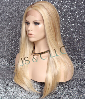Human hair blend Full Lace Front Wig Straight Blonde Mix Heat OK 613-27 WBDA