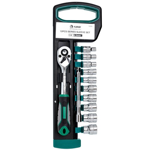 HUAQI 12pc 1/2" 3/8" 1/4" Drive Socket Ratchet Wrench & Extension Bar Tool Set - Picture 2 of 13