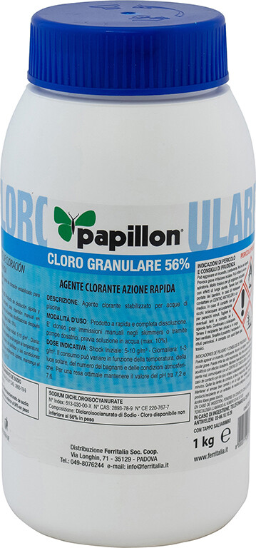 PAPILLON CLORO PARA PISCINA EN POLVO GRANULAR 56% AGENTE CLORANTE RÁPIDO 52817