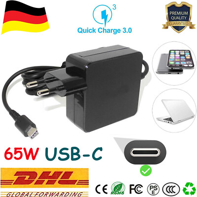 Fast Charger 65W 5/9/12/15/18/20V USB Type-C For HP Laptop Chromebook Dell XPS