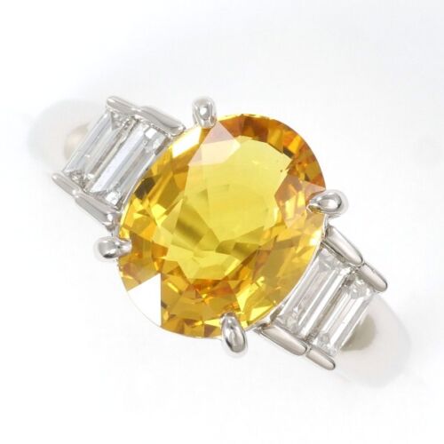 Platinum 900 ring 12 size YellowSapphire 3.18 Diamond 7.5g Free shipping Used