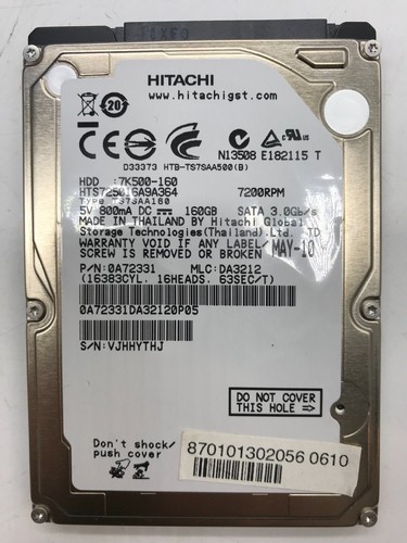 160 GB SATA NOTEBOOK FESTPLATTE HITACHI  HTS725016A9A364  2,5'' ZOLL #NFP522