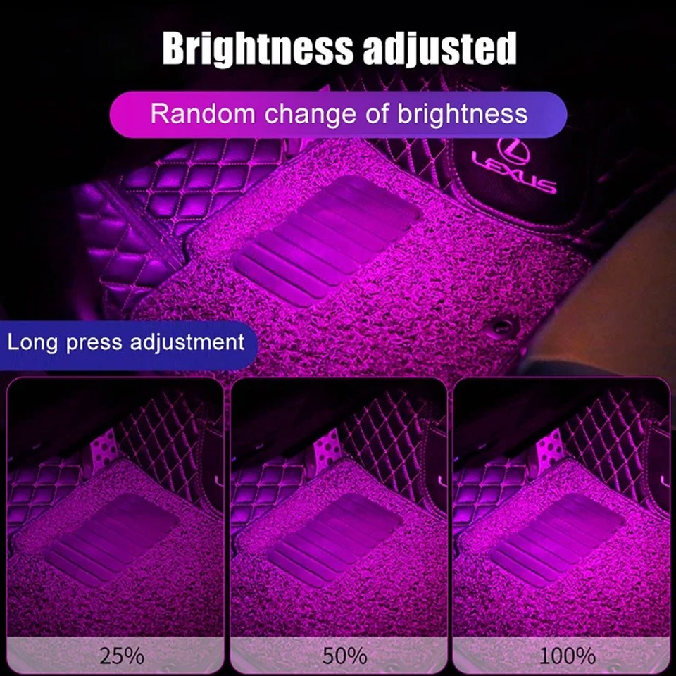 RGB LED Glow Car Interior Lamp Under Dash Footwell Seats Neon Inside ...