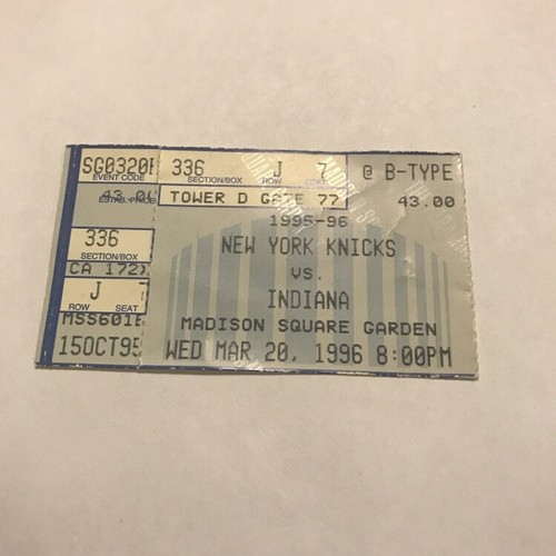 1996 NY Knicks vs Indiana Pacers Ticket Stub 3/20/96 Ewing 31 pts 96