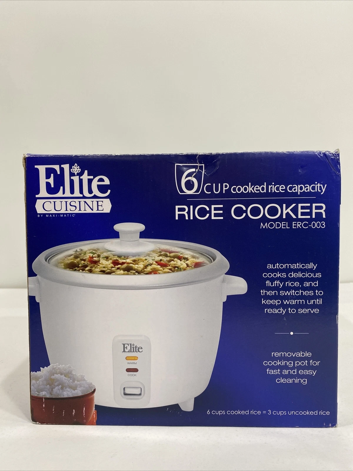 Elite Gourmet ERC-003 Electric Rice Cooker with Automatic Keep Warm “NIB”