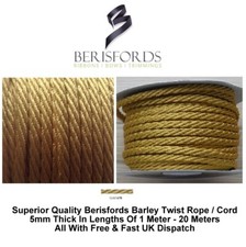 Berisfords Barley Twist Rope Braid Strong Washable Cord 16 Colours 5mm By Meter