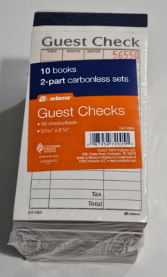 Pack of 10 Adams 2 Part Carbonless Guest Books 50 Checks Per Book New Pt# SA108A