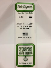 Evergreen # 138  Styrene Strip .030 x .188 (10) A Scale MIB