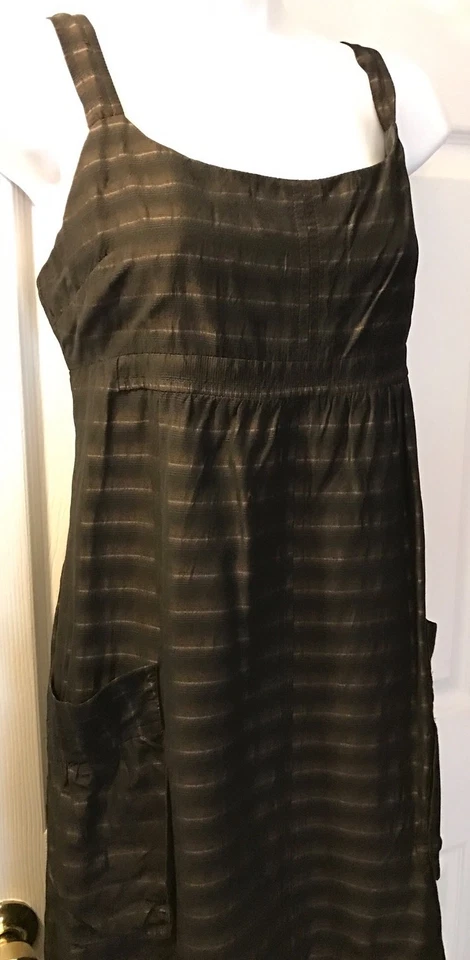 WALTER Dress Jumper Black Brown Striped Lined Adjustable Knit 2 Pockets Sz L - Изображение 3 из 4