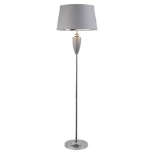 Floor Lamp Hepburn Large Ceramic with Grey Linen Shade Modern Grey Silver