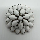 Napier Milk Glass Brooch White Gold Metal 3D Raised Signed Vintage 1960’s READ