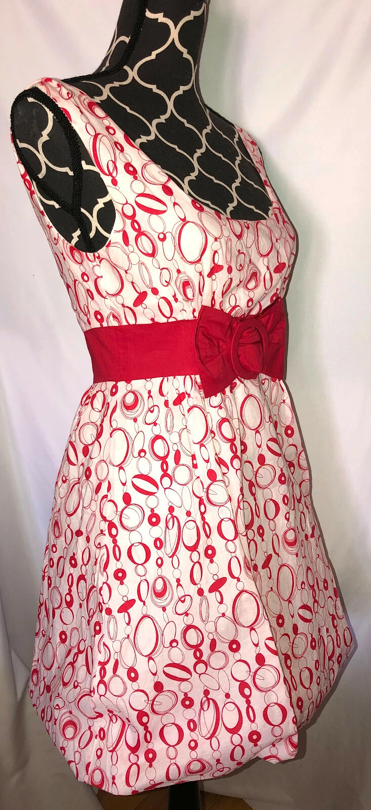 OFF WHITE Abito senza maniche DVDN rosso sporco bianco vita con fiocco orlo a bolla completamente foderato taglia S