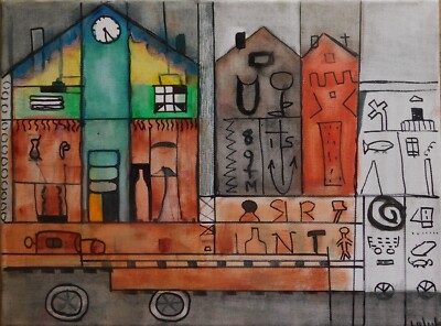 Original Mischtechnik Gemälde, Landschaft signiert von Nalan Laluk: ''Hieroglyphen''