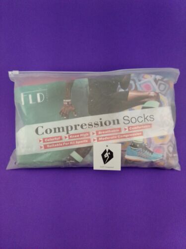Fenglada Women's 6 Pairs Multi-Color Knee High Compression Socks M/L