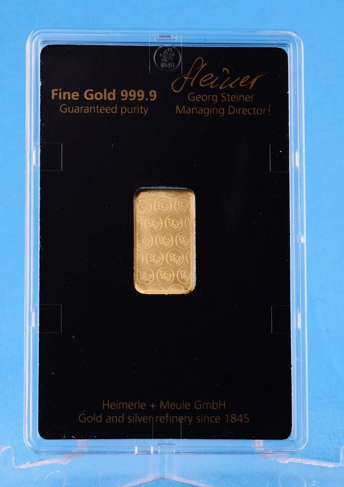 Goldbarren 5 Gramm  999.9 Gold Heimerle + Meule  original geblistert - Bild 4 von 4