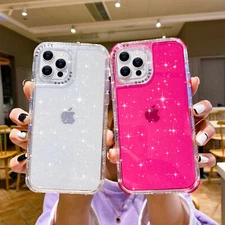 For iPhone 15 14 13 12 11 17 Pro Max 8 7 Bling Glitter Shockproof TPU Case Cover