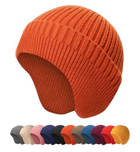 HiRui Knitted Slouchy Beanie - Warm Winter Hat With Ear Coverage, Unisex, Orange, One Size Fits All - View #3