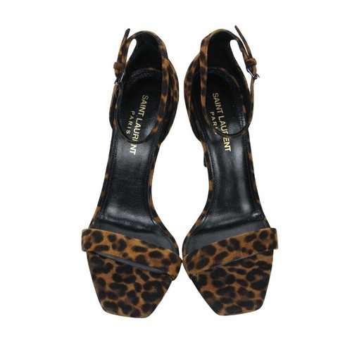 Saint Laurent Brown Leopard Suede Amber Sandals - Women's Size 37