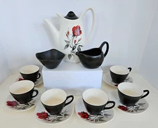 MCM 1960's Midwinter Stylecraft Carmen Rose Coffee Set made in UK 16 pieces