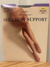 East 5th Sheer Caress Sheerest Support Control Top Pantyhose Sz SHORT Smoke Grey