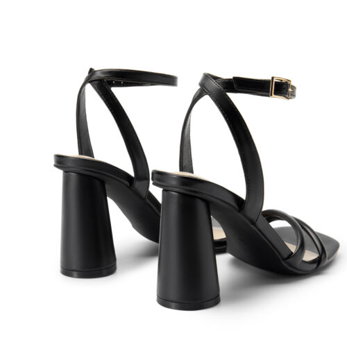 Women Strappy Round High Heel Open Square Toe Ankle Strap Heel Sandals - Picture 5 of 56