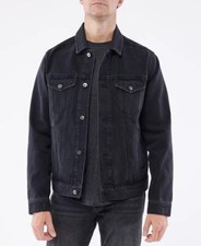 Mens LAZER 100% AUTHENTIC Long Sleeve Trucker Button Up Jacket Black Wash, M