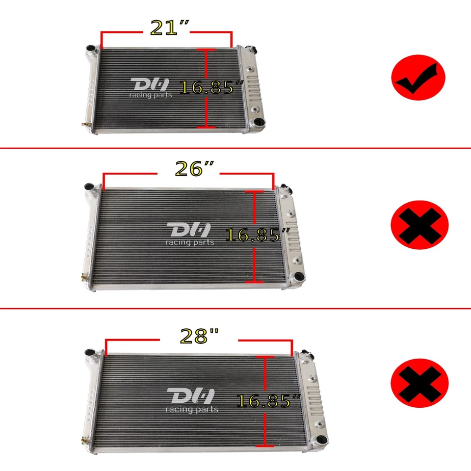 Radiador de alumínio 3 fileiras compatível com 1968-1974 Chevy Nova/1975-1987 EL CAMINO / V6 21""W - Imagem 2 de 4