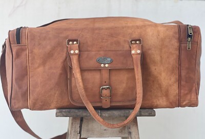 Groß 38 '' Leder Ziege Hide Carry On Nett Duffle Gepäck Wochenende Reisetasche