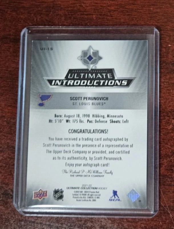 2021-22 Ultimate Collection SCOTT PERUNOVICH Ultimate Intro. Auto #UI-15 BLUES - Image 2 of 2