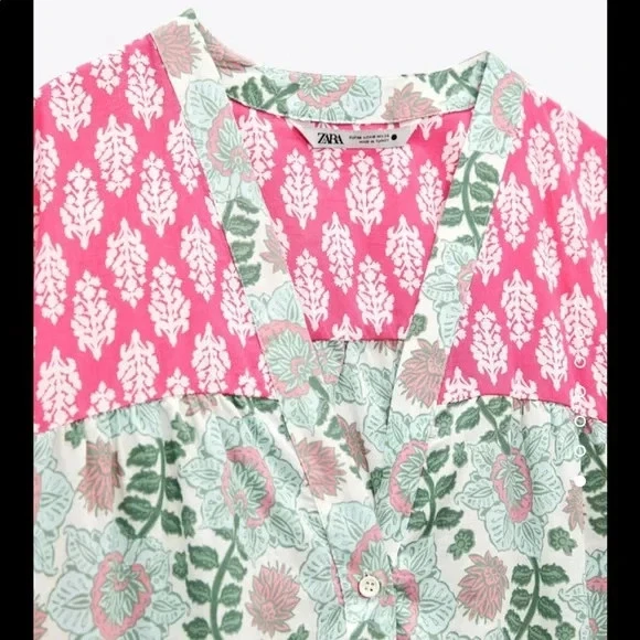 ZARA 花朵多 3/4 气球袖 PALOMA MIDI MAXI 衬衫连衣裙 3198/241 S/M — 第 3/4 张图片