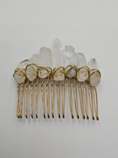 Handcrafted Clear Quartz Crystal Gold Tone Hair Comb