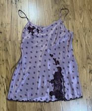 Victoria's Secret Angels Purple Floral Satin Lace Slit Slip Chemise Dress Sz L  