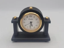 Quartex MINIATURE Black Gold TONE mantel  CLOCK Tested new battery