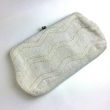 Vintage Handmade Japan White Beaded Kisslock Clutch Evening Bag