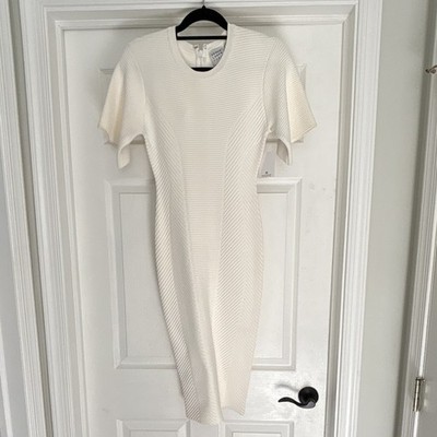 Herve Leger Alabaster Ribbed Knit Bodycon Zip Midi Dress Women S Retail $990