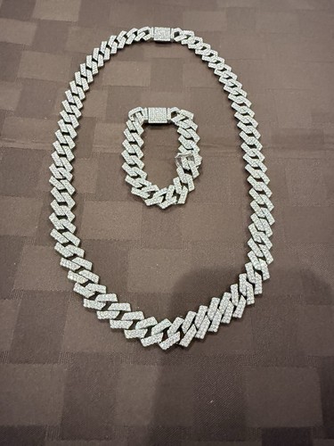 Men's Heavy Iced-Out Prong Cuban Link Chain & Bracelet Set,121gm