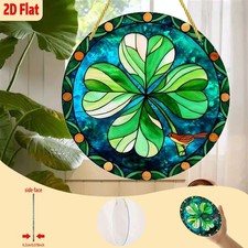 St. Patrick's Day 2D Acrylic Flat Window Hanging Four-Leaf Clover Round Decor