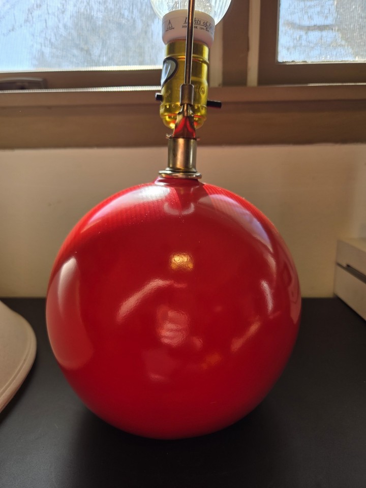 Vintage Markel Dot Orb Lamp W/Shade Red Sphere Mid Century Modern MCM RARE Works