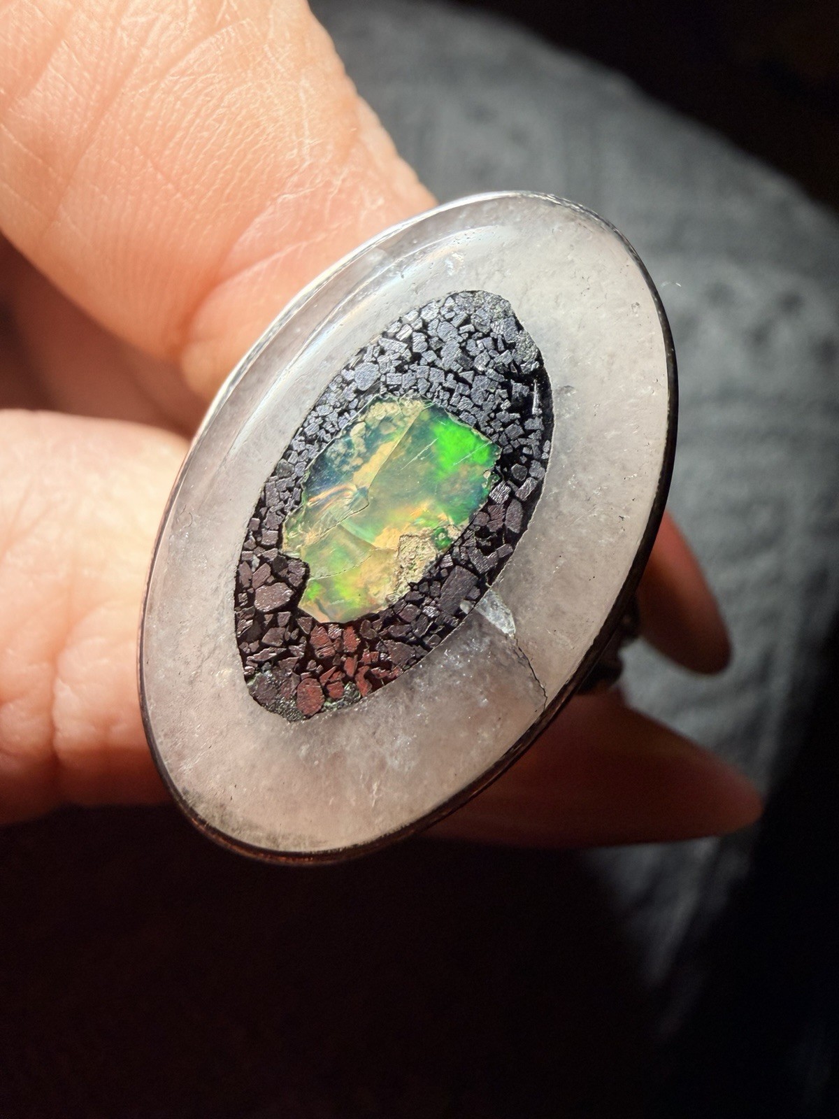 Boulder Opal Pyrite Quartz Statement Ring 925 Ste… - image 9