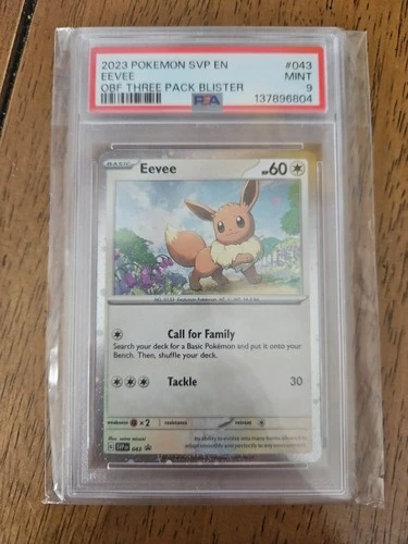Pokemon Eevee 2023 SVP en Obsidian Flames Three Pack Blisters #043 PSA 9