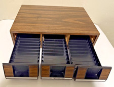 Vintage Kensonic Wood Grain 42 Cassette Tape Storage Holder 3 Drawer Retro