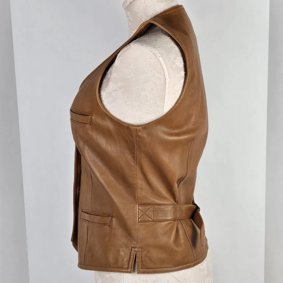 Ralph Lauren Jeans Co Mujer’s XS Chaleco de Cuero de Cordero Marrón Botón Delantero Western Foto 2 de 4