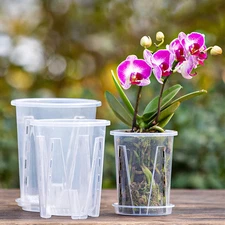 5pc Clear Nursery Pots Flower Pots Planter with Trays Drainage Roots control Pot